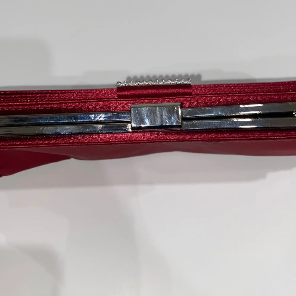 Red/Maroon Silver Fancy Clutch with Satin Finish Prom dress friendly - Picture 4 of 6